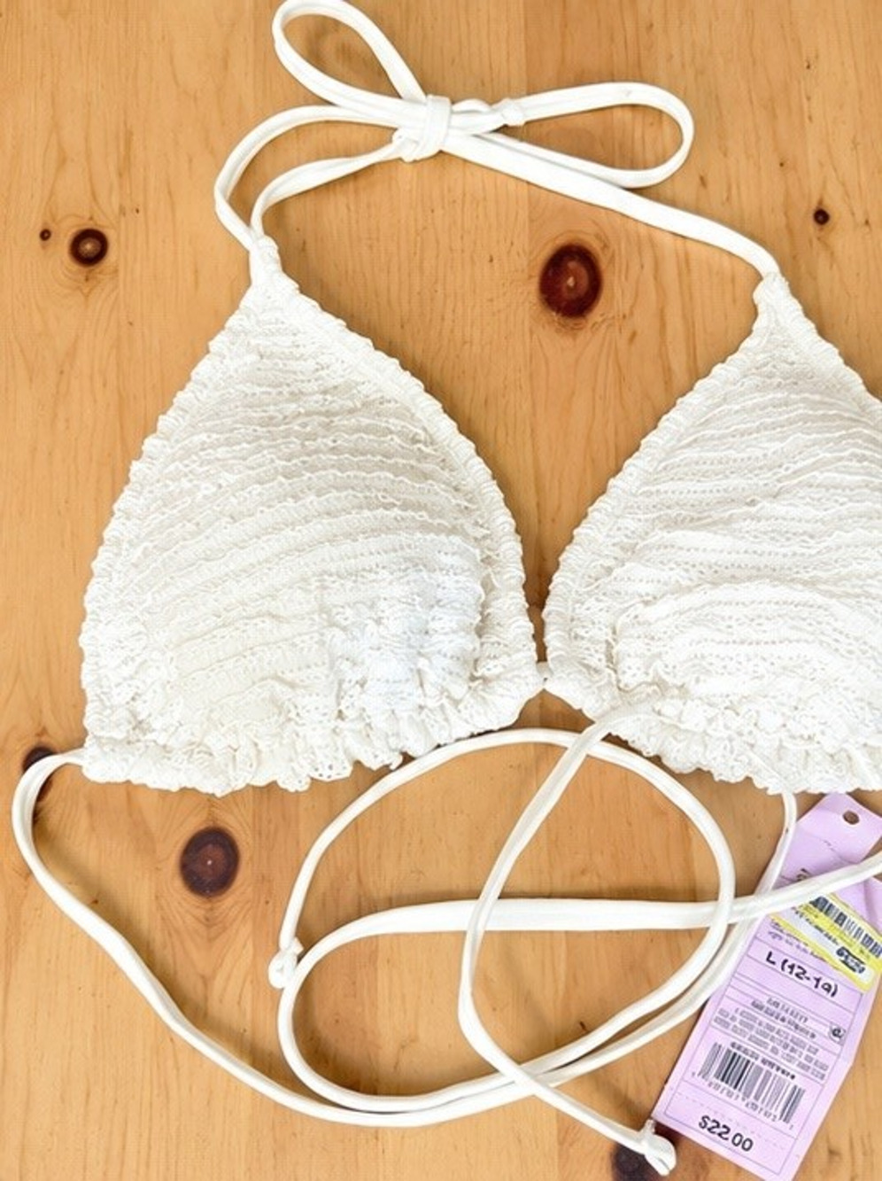 Wild Fable women’s cream/ivory lace triangle bikini top, size Large (12–14),